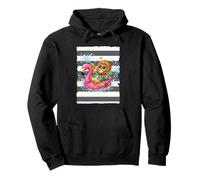 Lion on a floating flamingo Pullover Hoodie