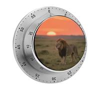 Lion on African Savannah Mechanical Kitchen Timer 60 Minute Wind Up Countdown Clock with Magnetic Back Loud Alarm Stainless Steel Manual Timer for Cooking Baking Classroom Home Gym