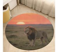 Lion on African Savannah Round Absorbent Doormat Non-Slip Welcome Mat - Washable Kitchen Rugs for Entryway, Front Door, Indoor/Outdoor Use, Bedroom, Kitchen, Porch Decor 90 * 90cm