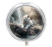 Lion on Rock Pill Box, 3 Compartment Small Pill Case Waterproof Travel Pill Organizer for Pocket Or Purse Portable Mini Medicine Tablet Vitamin Holder Pill Case