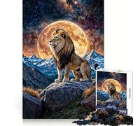 Lion on Rock with Moon And Stars Jigsaw for Teenagers1000 Pieces Focus Skill Smooth Cut Fun Hobby (38x26cm)