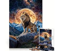 Lion on Rock with Moon And Stars Jigsaw Puzzle for Adults 1000 Pieces Cognitive Train Clear Tone Pattern Assemble Birthday Art Gift (50x75cm)