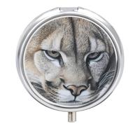 Lion on The Mountains Round Pill Box Organiser 3 Compartment Medicine Case