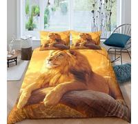 Lion on The Wood Duvet Cover Set 3 Piece Bedding Set 3D Print Soft Microfibre Polyester Cover with Pillowcases, Quilt Cover King（220x240cm）