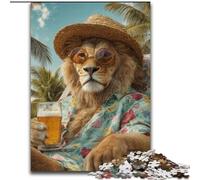Lion on Vacation 1000 Pieces Jigsaw Puzzle for Adults& Teens, Learning Educational Toys Family Games with Matching Poster And Trivia Sheet (size 50x75cm)