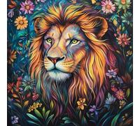 Lion Paint by Numbers for Children Flower Paint by Number Canvas 90X90CM, DIY Acrylic Oil Paintngs Adults Beginners Art Craft Kits with 3 Brushes and Acrylic Pigment, Home Room Decor, Gifts for Women