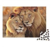 Lion Pair Affection 1000 Piece Jigsaw Puzzles Two Loving Lions for Adults Educational Game Beautiful Decoration Difficult Challenging Male And Female Birthday 38x26cm/1000pcs Gifts