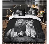 Lion Pair Quilt Cover 3D Design Printed Wrinkle-Resistant 3-Piece Bedding Set Zipper Comforter Cover Luxury Machine Washable for Teens Adults Women Kids Girls King（220x240cm）