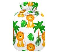 Lion Palm Leaves White Hot Water Bottle with Cover for Pain Relief Hot Water Bed Warmer for Arthritis, 2L
