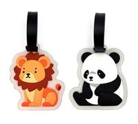 Lion Panda Luggage Tag for Travel Suitcase, 2 Pack Silicone Suitcase Tags with Additional Cards, Name Labels Baggage Identity ID Bags Handbag Backpacks Labels Gift for Women Men