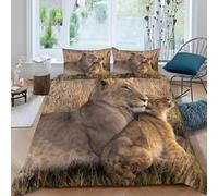 Lion Pattern Printed Super King Duvet Cover Set Wild Animals Bedding Set Ultrasoft Microfiber Quilt Cover 220x260 cm with Zipper and 2 Pillowcases for Double Bed B.463