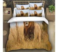 Lion Pattern Single Duvet Cover Set Savannah Soft Comforter Cover All Season Quilt Cover 135x200cm Brushed Microfiber Hypoallergenic Bedding Sets with 2 Pillowcases A.590