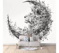 Lion Photo Wallpaper Abstract Floral Moon Wallpaper Mural 3D Art Print, Non-Woven Wall Paper, Decoration Poster Picture Mural 500 × 280 cm / 196.8" × 110" for Living Room Bedroom