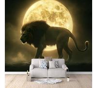 Lion Photo Wallpaper Full Moon Animal Lion Wall Mural 400 × 280 cm / 157.4" × 110" Non-Woven Art Print Wall Mural 3D Photo Picture Wallpaper for Bedroom Living Room Decoration