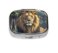 Lion Picture Round Square Pill Case 2 Compartment Daily Box Travel Pill Container for Pocket Wallet Liver Oil Storage Box