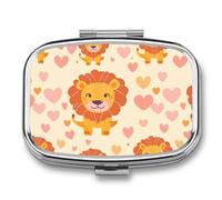 Lion Pink Heart Pill Case Box with 2 Compartment Medicine Vitamin Organizer for Purse Pocket 5.5x4cm