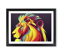 Lion Pop Art Abstract BLK Framed Print | A2 Black Framed Wall Art | Ready to Hang | Pop Art Animal Picture | Living Room Bedroom Lounge Office