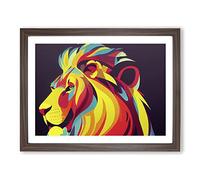Lion Pop Art Abstract BLK Framed Print | A2 Walnut Framed Wall Art | Ready to Hang | Pop Art Animal Picture | Living Room Bedroom Lounge Office