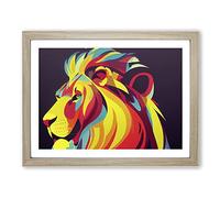 Lion Pop Art Abstract BLK Framed Print | A3 Oak Framed Wall Art | Ready to Hang | Pop Art Animal Picture | Living Room Bedroom Lounge Office
