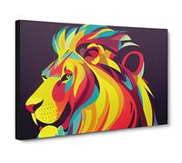 Lion Pop Art Canvas Print | Gallery Wrapped 30mm Frame Wall Decor | 30x20 inches | Ready to Hang | Pop Art Animals Picture | Living Room Bedroom Lounge Office