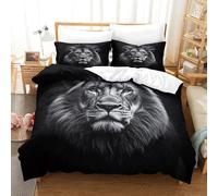 Lion Portrait 3 Piece Polyester Blend Black And White Wildlife Duvet Set with Pillow Covers, Hidden Zip, Unisex, All Season Use Hypoallergenic Breathable Anti Allergy King（220x240cm）