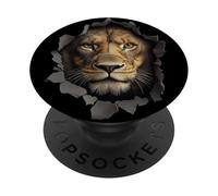 Lion Portrait Looking Through Hole Safari Zoo Wildlife PopSockets Adhesive PopGrip