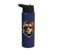 Lion Portrait Looking Through Hole with Sunglasses Stainless Steel Insulated Water Bottle
