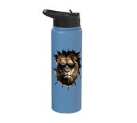 Lion Portrait Looking Through Hole with Sunglasses Stainless Steel Insulated Water Bottle