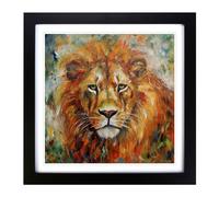 Lion Post-Impressionism Framed Print | 18x18 Inch Black Framed Wall Art | Ready to Hang | Impressionist Animal Picture | Living Room Bedroom Lounge Office