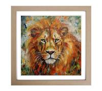Lion Post-Impressionism Framed Print | 18x18 Inch Oak Framed Wall Art | Ready to Hang | Impressionist Animal Picture | Living Room Bedroom Lounge Office