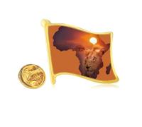 Lion Prairie African Continent Name Map Golden Metal Flag Lapel Pin Badge