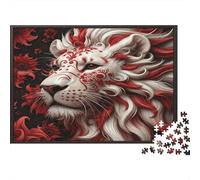 Lion Premium 1000 Pieces Thick Cardboard Puzzle Red Floral for Older Children 12+ Anxiety Relief Indoor Activity 52x38cm/1000pcs