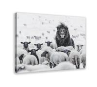 Lion Print Among Sheep Canvas Poster Bedroom Decor Landscape Office Room Decor Gift 12x18inch(30x45cm)