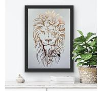Lion Print Foil Print White/rose Gold Wall Art A4