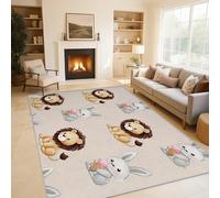 Lion Rabbit Rugs Living Room Large 80x150, Cartoon Animal Kids Area Rugs for Bedroom, Patterned Short Pile Non Slip Machine Washable Carpet, Home Decor C-M3