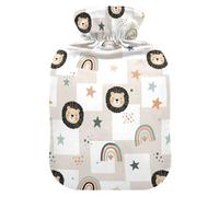 Lion Rainbow Beige Hot Water Bottle with Cover for Pain Relief Heating Bag for Pregnant, 2L