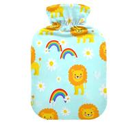 Lion Rainbow Daisies Blue Hot Water Bottle with Cover for Pain Relief Warm Water Bag for Pregnant, 2L