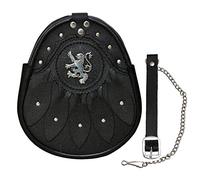 Lion Rampant & Celtic Design Black Leather Sporran with S/Chain Kilt