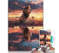 Lion Reflection Jigsaw Puzzles for Adults 1000 Piece Puzzle,Learning Educational Toy for Is Ideal As A Gift for The Whole Family 38x26cm