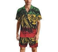 Lion Reggae Jamaica Men's Pyjama Sets Print Loungewear Pj Set Sleepwear Pajama Shirt And Shorts M
