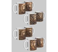 Lion Relief Ceramic Mug Set of 4 Regal Gift for Family & Friends Simply Stunning Mugs White One Size