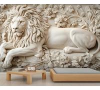 Lion Relief Mural Classical Relief Wallpaper Floral Decoration Wall Mural Extra Large Panoramic Wallpaper Hotel Restaurant Lobby Custom Wall Paper (Non-self-Adhesive)