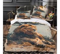 Lion Resting Comforter Cover 3D Print Super Soft 3-Piece Bed Set Hidden Zipper Wildlife Duvet Cover Hotel Quality Hypoallergenic for Adults Women Kids Girls Boys Double（200x200cm）
