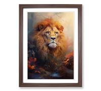 Lion Romanticism Framed Print | A2 Walnut Framed Wall Art | Ready to Hang | Modern Animal Picture | Living Room Bedroom Lounge Office