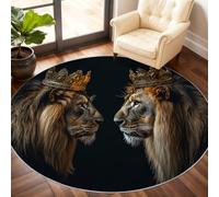 Lion Round Rugs for Dining Table, Lion Rug 150cm, Animal Circle Rug, Washable Round Area Rugs for Living Room Bedroom Under the Sofa