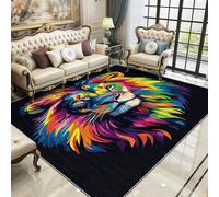 Lion Rug - Colourful Lion Head Small Rugs for Bedroom 60x90, Artistic Wildlife Floor Mat Soft Washable Non Slip Indoor Mats, Lion Room Decor