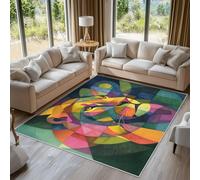 Lion Rugs Living Room Colorful Abstract Animal Area Rugs for Bedroom 120 x 120, Printed Anti Slip Washable Short Pile Carpet for Kitchen Home Decor C-N3