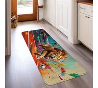 Lion Runner Rug, Playful Vibrant Soccer Ball Color Splashes N/a Multicolor Non-Slip Indoor Rectangle Carpet Non Shedding for Kitchen Entryway Bedside Doorway Hallway Decor 2x5 Ft