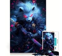 Lion Samurai with Glowing Red Eyes Animal 1000 Pieces Jigsaw Puzzles for Adults Strong Logic Sharp Color Fun Challenge (38x26cm)
