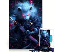 Lion Samurai with Glowing Red Eyes Animal 1000 Pieces Jigsaw Puzzles for Teenagers Memory Train Smooth Thick Home Game Birthday Art Gift (50x75cm)